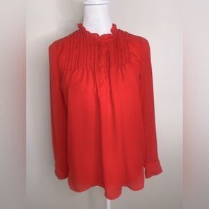 J. Crew Mercantile J6493 Red Ruffle Pintuck Long Sleeve blouse Top Ruffle Sz 4